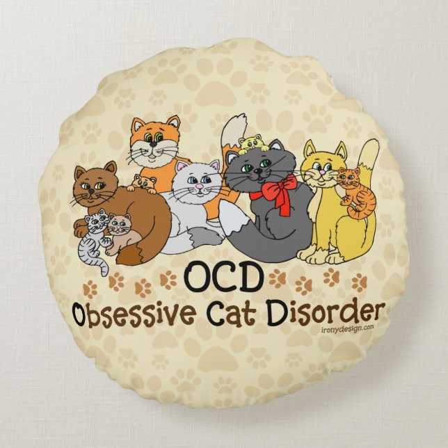 Tvångsmässig kattoordning för OCD Rund Kudde (Baksidan)