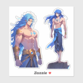 Tvåpack Fantasy Warrior Stickers | Long Blue-Hair Klistermärken