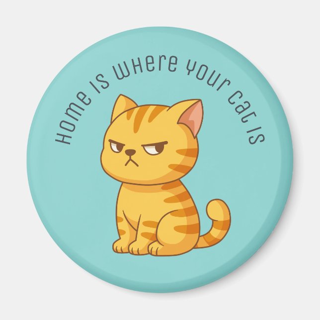 Tvär Orange Tabby Katt Anpassad Text Grön Magnet (Framsidan)