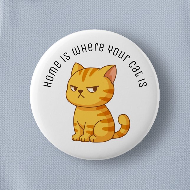 Tvär Orange Tabby Katt Anpassad Text Knapp (Skapare uppladdad)