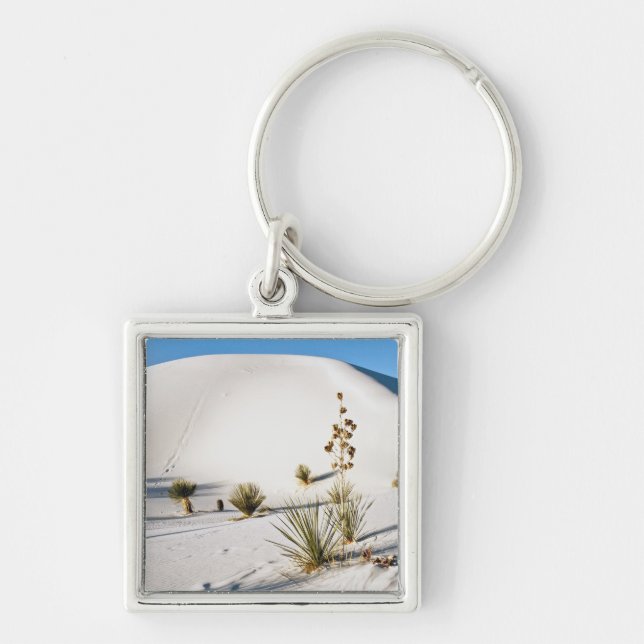 Tvärgående dyner och Soaptree Yucca Fyrkantig Silverfärgad Nyckelring (Framsidan)