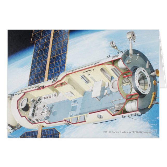 Tvärsnitt av den sol- drev utrymmestationen hälsningskort (Framsidan Horizontal)