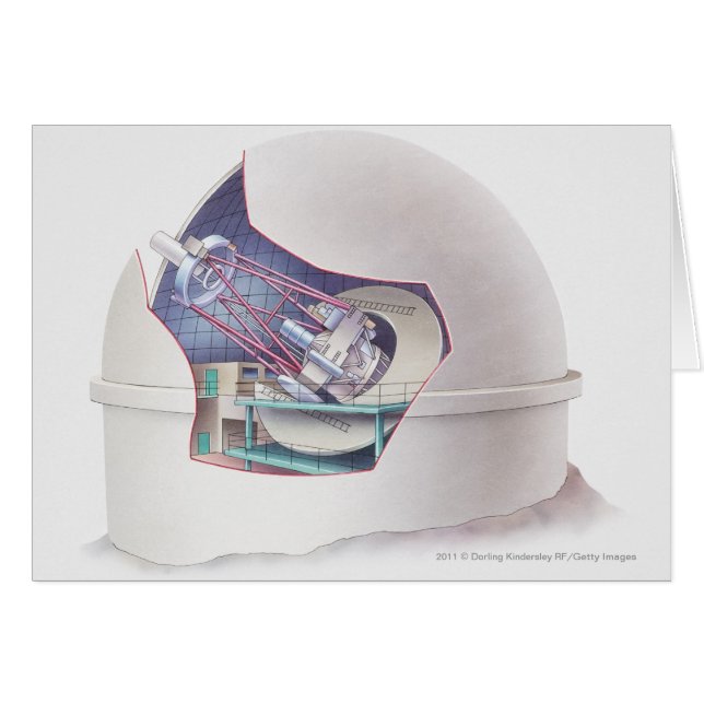 Tvärsnitt av teleskopinsida ett observatorium hälsningskort (Framsidan Horizontal)