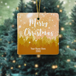 Tvåsidig Anpassningsbar Golden Snö Forest God jul Julgransprydnad Keramik