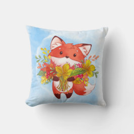Tvåsidig cute Red Fox med Höst löv, paraply Kudde