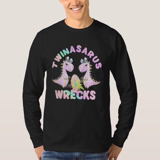 Tvåsidig dosinosaur Twinasaurus Wrecks Eggs T-Rex T Shirt (Framsida)
