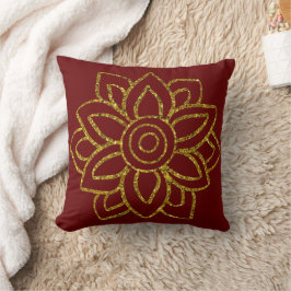 Tvåsidig Guld-Glitter-blomman Poinsettia-Mörken Rö Kudde
