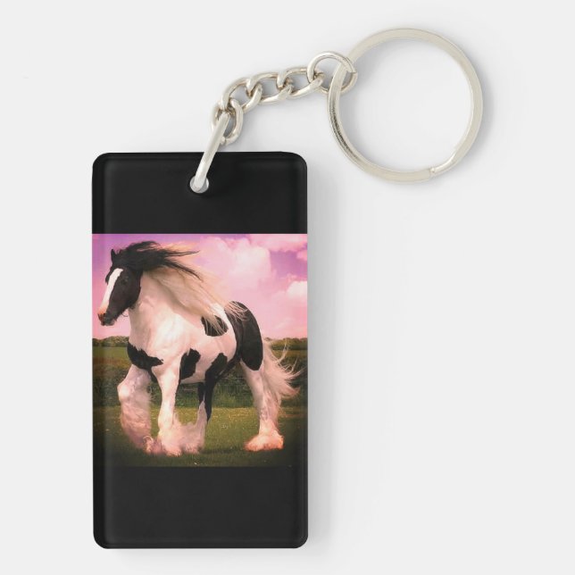 Tvåsidig) häst Keychain för rektangel ( (Baksidan)