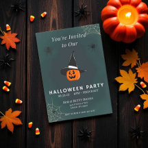 Tvåsidig inbjudan till Cute Pumpkin Witch Hallowee