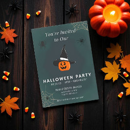 Tvåsidig inbjudan till Cute Pumpkin Witch Hallowee