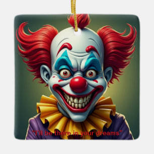 Tvåsidig läskig clown julgransprydnad keramik