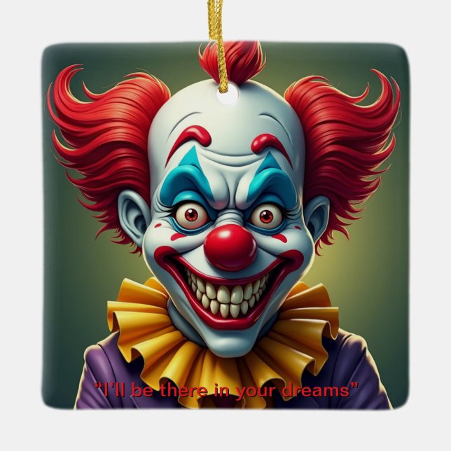 Tvåsidig läskig clown  julgransprydnad keramik (Framsida)