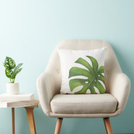 Tvåsidig, tropisk vattenfärgsfyllning i Monstera Kudde