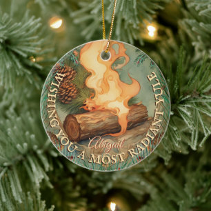 Tvåsidig Vintage med Yule Log Winter Solstice Julgransprydnad Keramik