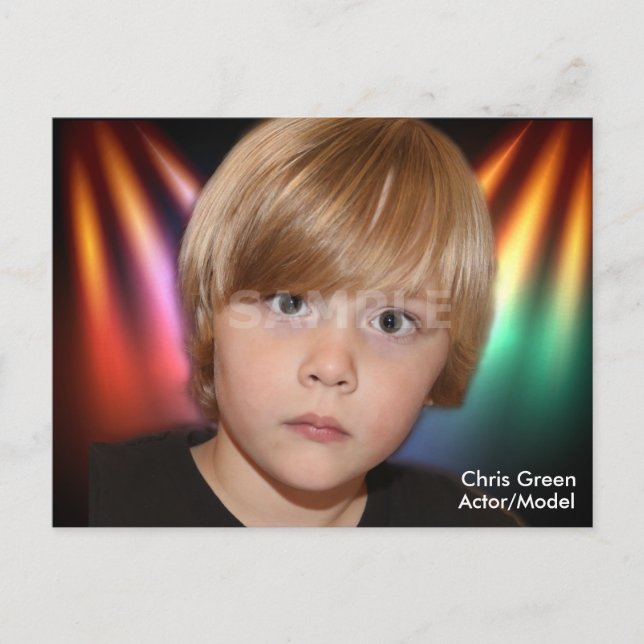 Tvåsidigt vykort för huvudskott och modellkomposit (Framsida)