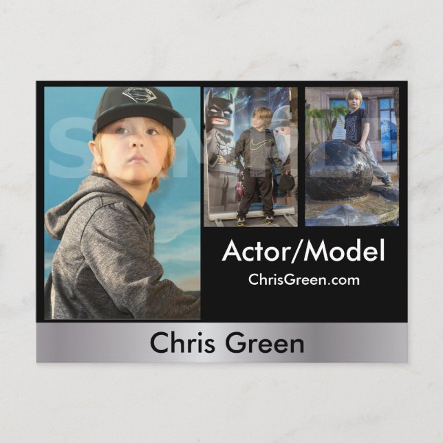 Tvåsidigt vykort för huvudskott och modellkomposit (Framsida)