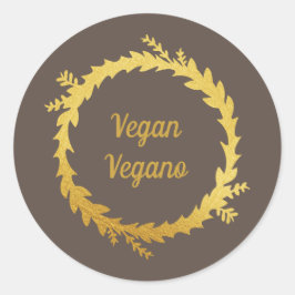 Tvåspråkig Brun Guld Vegan (Vegano) Jul Runt Klistermärke