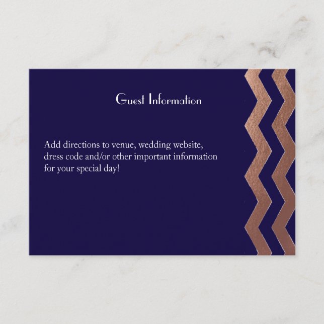 Tvåspråkig Chic Rose Gold Chevron Bröllopskort Tilläggskort (Framsida)