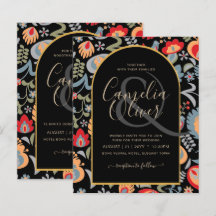 tvåspråkig populär blommig bröllopsinbjudan