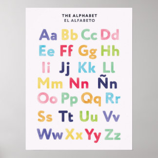 Tvåspråkig spansk alfabetposter för barn poster