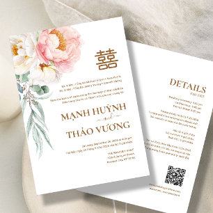 Tvåspråkig vietnamesisk elegant Peony Song Hy bröl Inbjudningar