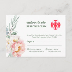 Tvåspråkig vietnamesisk Peony Song Hy bröllop RSVP