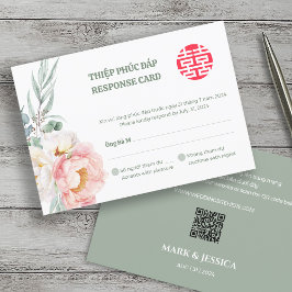 Tvåspråkig vietnamesisk Peony Song Hy bröllop RSVP
