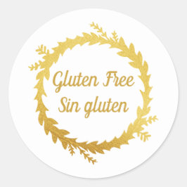 Tvåspråkig Vit Guld Glutenfri - Sin Gluten Runt Klistermärke
