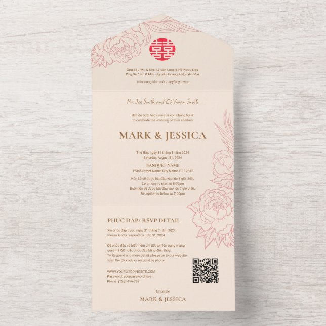 Tvåspråkiga vietnamesiska Peonies Traditionella (Inside)