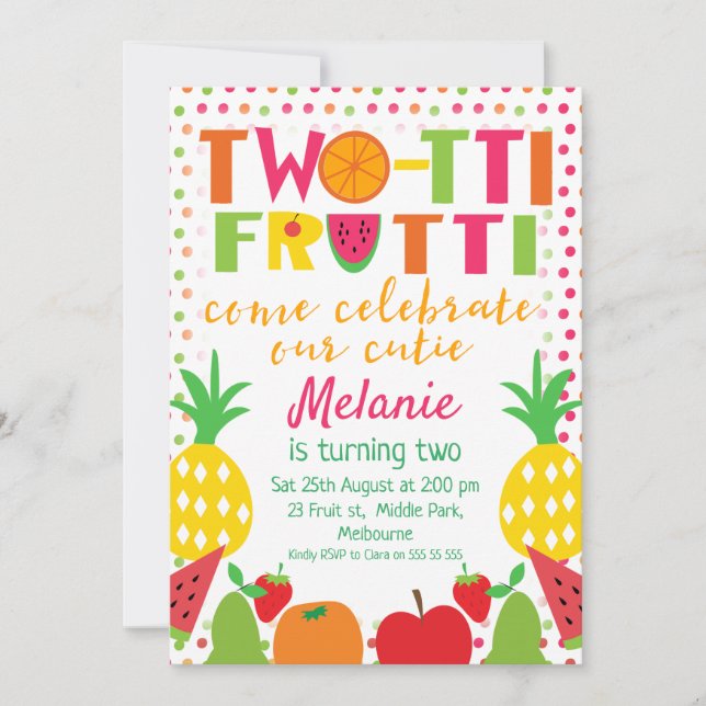 Tvåtii Fruit Kom Celebrate 2:a födelsedagen inbjud Inbjudningar (Framsida)