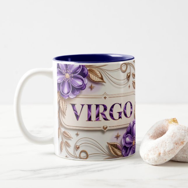 Tvåtonad blå vit kräm lila Jungfrun Mugg (Med munk)