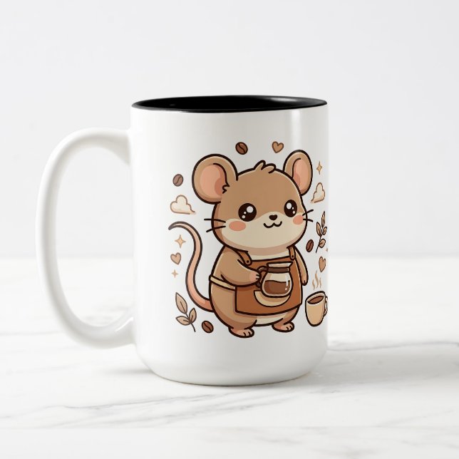 Tvåtonad Kawaii Kaffe Mus Mugg (Vänster)