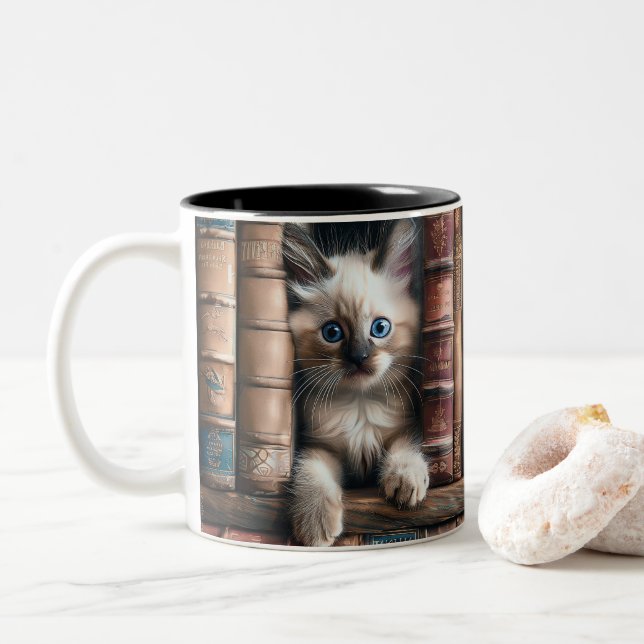 Tvåtonad keramisk kopp med färg | Birman kattunge (Med munk)