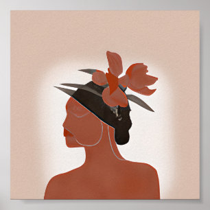 Tvåtonad kvinna och blommig hatt minimalistisk kon poster