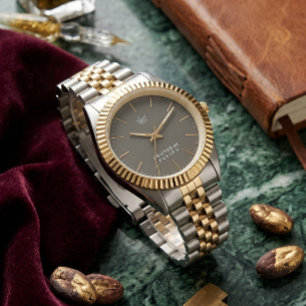 Tvåtonad lyxklocka med kronograf - räfflad bezel armbandsur