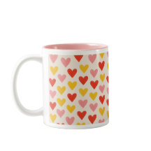 Tvåtonad Rosa Hjärter Kaffemug Handritad