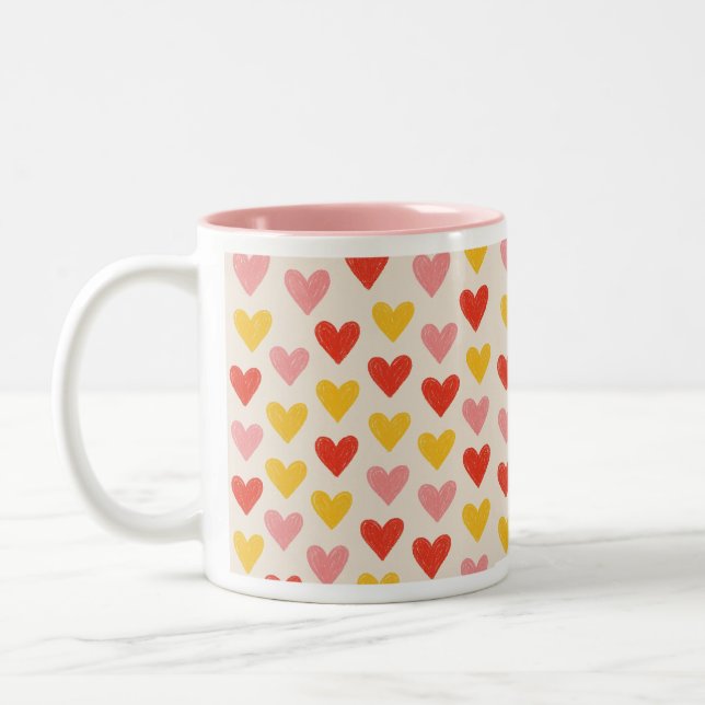 Tvåtonad Rosa Hjärter Kaffemug Handritad Två-Tonad Mugg (Vänster)