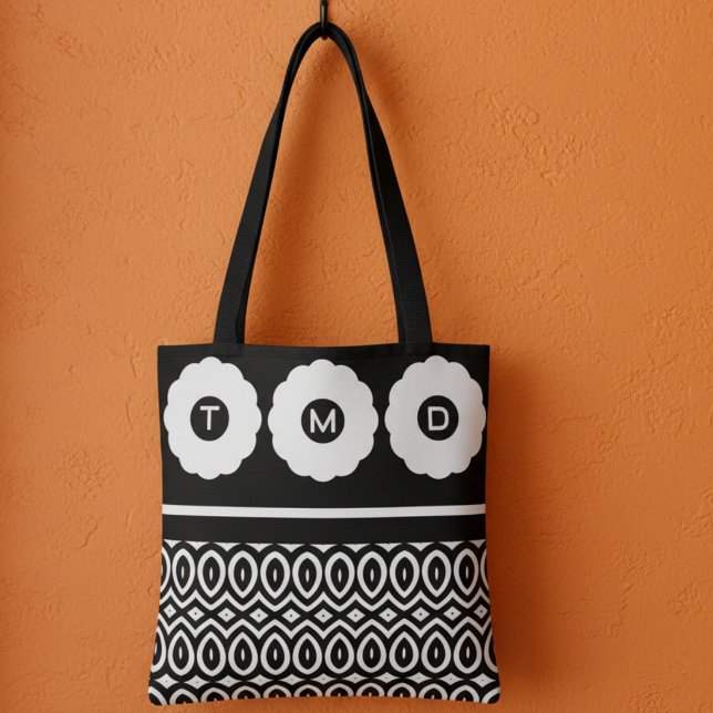 Tvåtonade tre blommor och tårar tygkasse (Flowers, bold patterns and your initials. It’s a tote joy for nature lovers.)