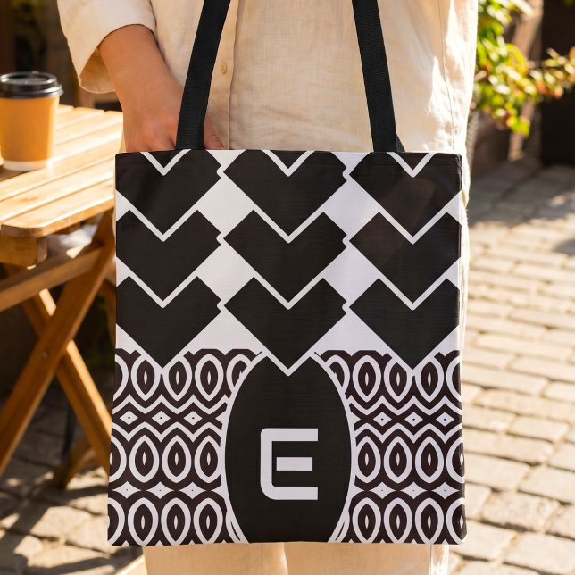Tvåtons Chevron Och Tårdråpeform Tygkasse (Chevron chic with your initial. Tote magic.)