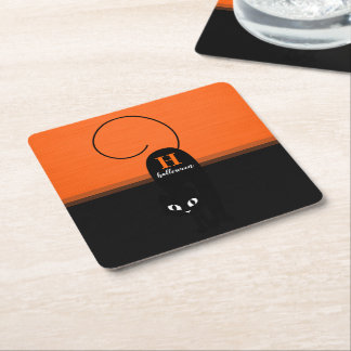 Tvåtons Halloween Orange Svart Katt Underlägg Papper Kvadrat