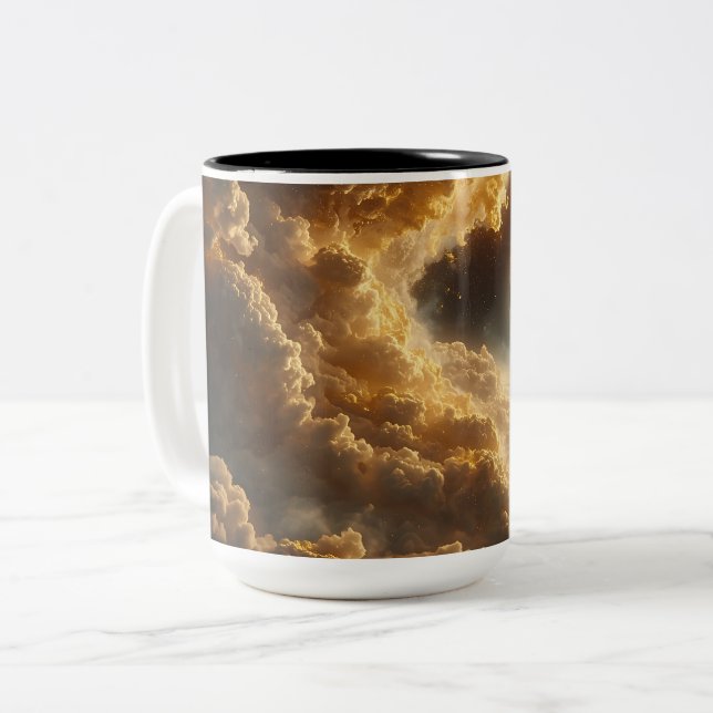 Tvåtons kaffemugg med gyllene stormmoln (Framsida vänster)