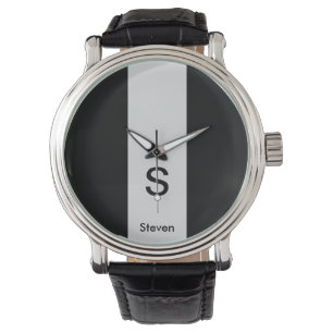 Tvåtons modern monogram i svart och ljust grått armbandsur