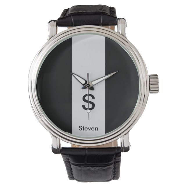 Tvåtons modern monogram i svart och ljust grått armbandsur (Framsida)