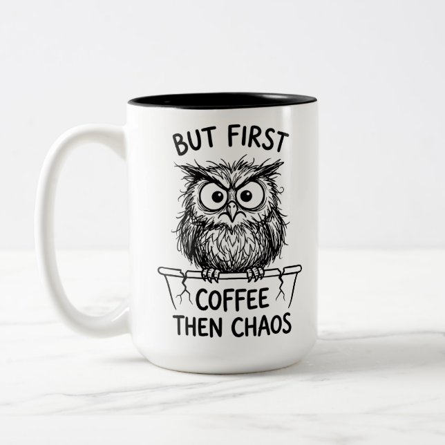Tvåtons-mugg Grumpy Owl Roligt Citat Kaffeälskare Två-Tonad Mugg (Vänster)