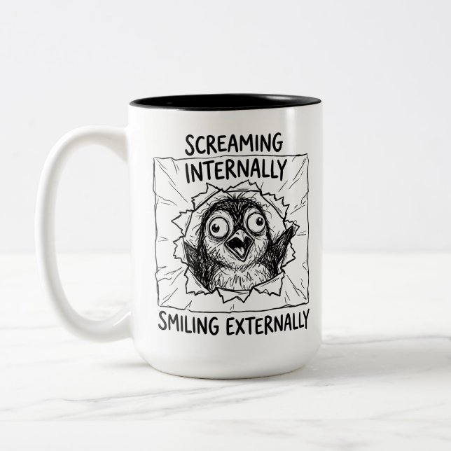 Tvåtons-mugg - Grumpy Penguin Coffee Joy Två-Tonad Mugg (Vänster)
