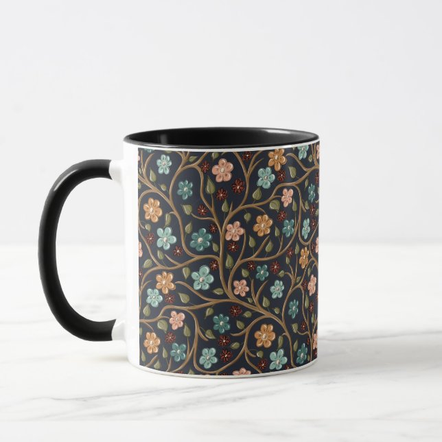 Tvåtons mugg med grenar och blommor (Vänster)