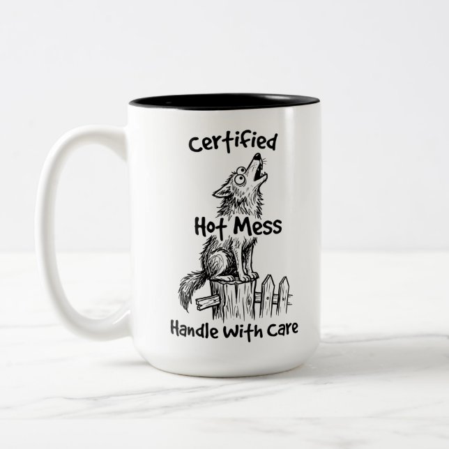 Tvåtons Vrålande Varg Kaffe Mugg Roligt Kaos (Vänster)