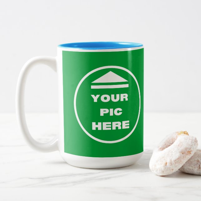 Tvåtonsbild Mugg - lägg till bild 15 oz vit ljusbl (Med munk)