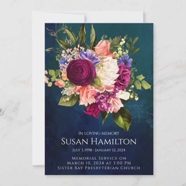 Tvåtonsmeddelande om Blommigt för begravningsminne Inbjudningar (Framsida)