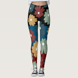 Tvåtonssvart, blå och brugnig blommigt leggings